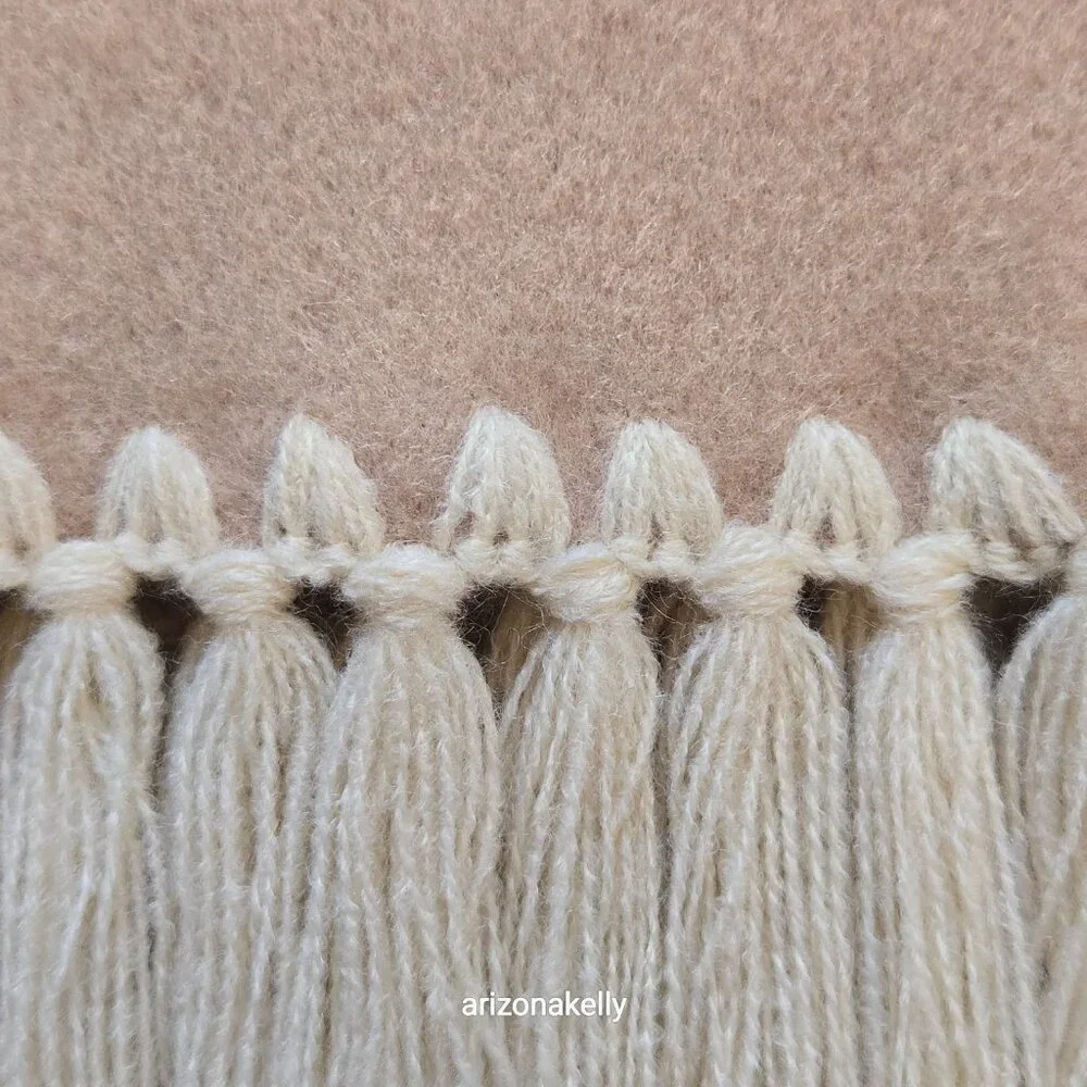 NWOT Cashmere Tan Scarf with Embroidery Detail and Fringe